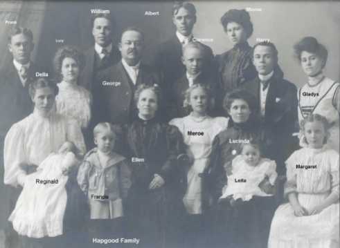 George T Hapgood and wife Ellen (nee Hapgood) and 5 sons, wives and children